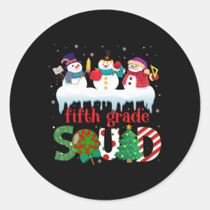Cute Three Snowman Teacher Kids Fifth Grade Squad Classic Round Sticker