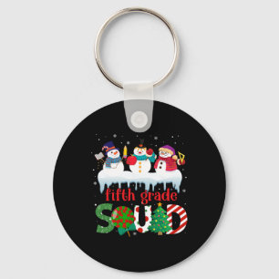 Cute Three Snowman Teacher Kids Fifth Grade Squad Key Ring