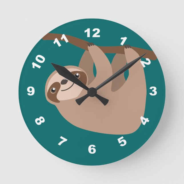 Cute Three-Toed Sloth Round Clock (Front)