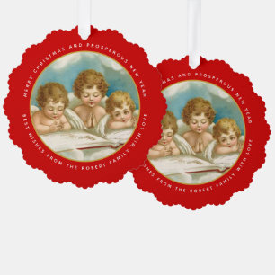 Cute three vintage angels Christmas holiday photo Tree Decoration Card
