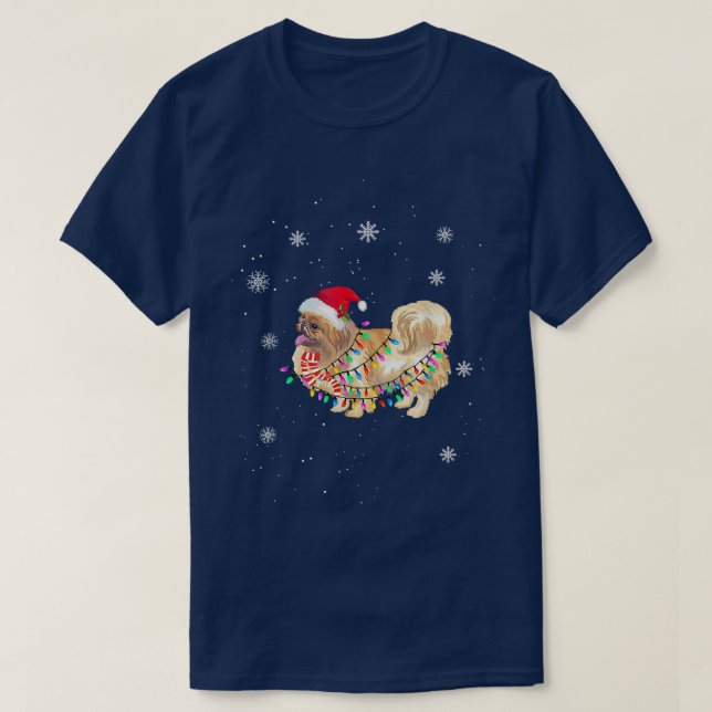Cute Tibetan Spaniel Christmas Dog Lights Christma T-Shirt (Design Front)