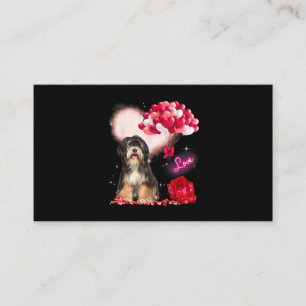 Cute Tibetan Terrier Balloon Heart Valentines Day Business Card