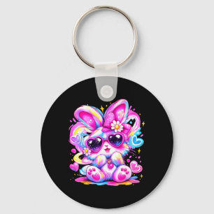 Cute Tie Dye Bunny Easter Kawaii Rabbit Men Women Key Ring