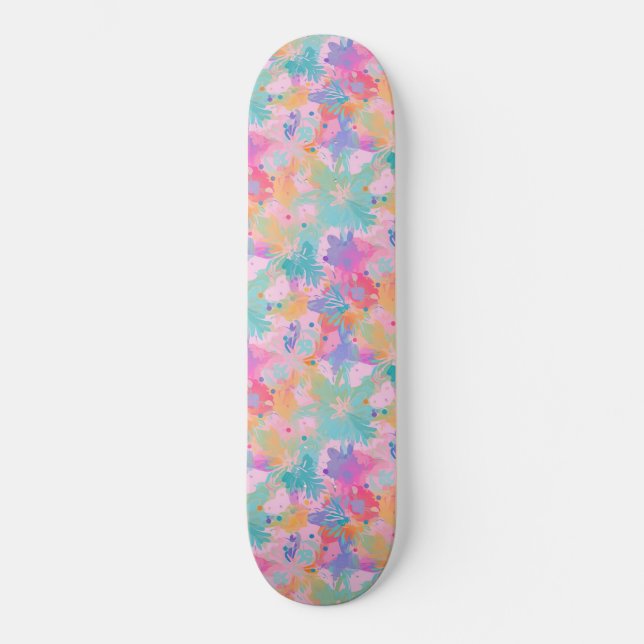 Cute Tie-Dye Stamp Pink Rainbow Flower Pattern Skateboard (Front)