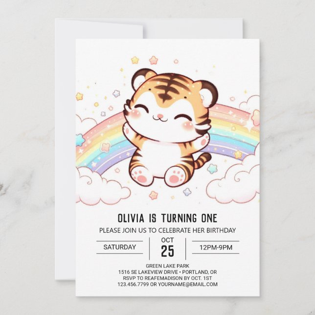 Cute Tiger 1st Birthday Invitation (Front)
