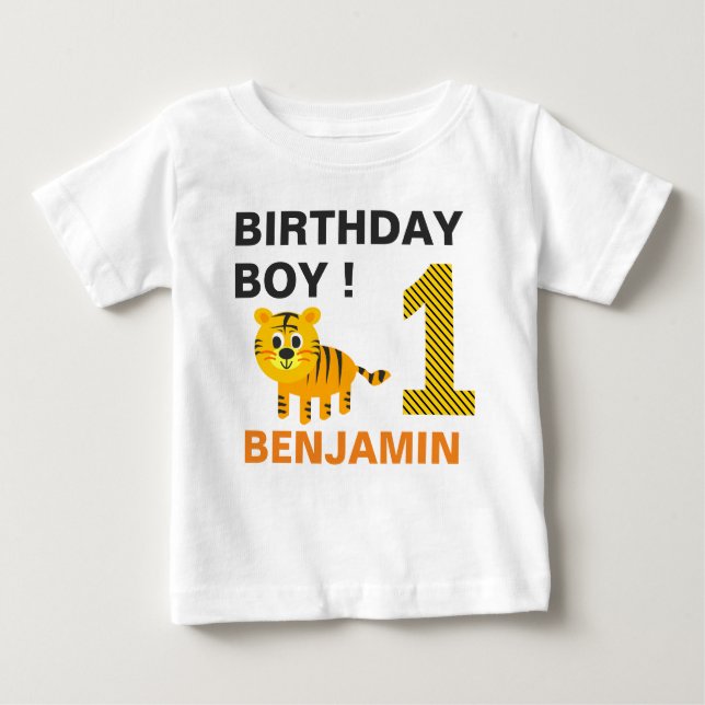 Cute Tiger 1st First Birthday Party Baby T-Shirt (Front)