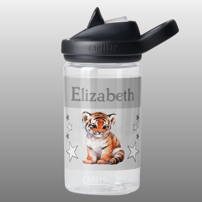 Cute tiger add name with stars kids grey water bottle (Creator Uploaded)