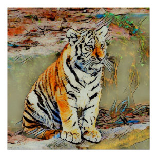 Cute Tiger Baby by JamColors Poster