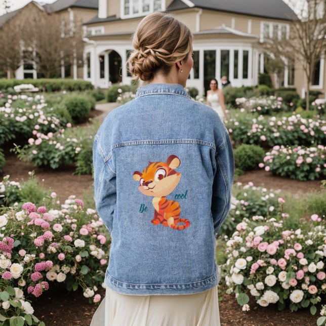 Cute Tiger Be Cool Cartoon Denim Jacket (Wedding Back)