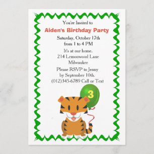 Cute Tiger Birthday Party Invitation for Boy