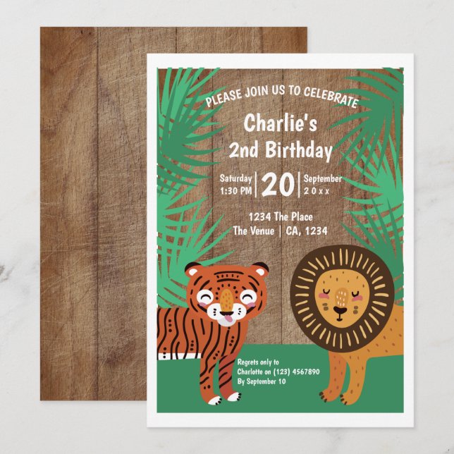Cute Tiger Birthday Party Personalised Invitation (Front/Back)
