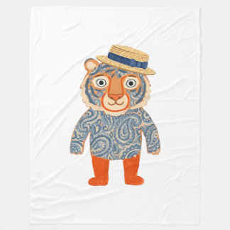 Cute Tiger Blanket with Straw Boater Hat