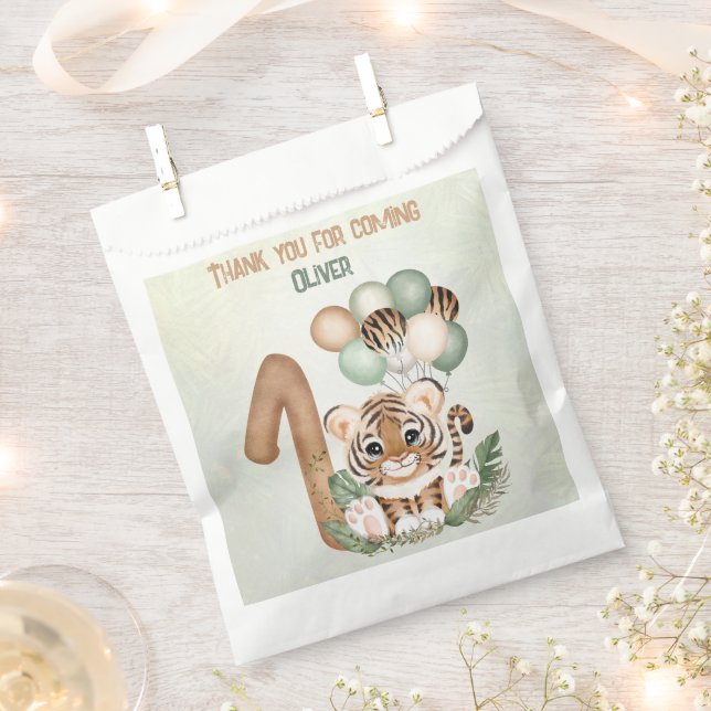 Cute Tiger Boy Jungle 1st Birthday Party Favour Bag (Clipped)