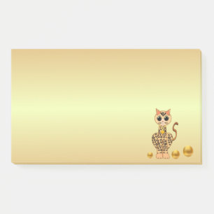 Cute Tiger Cat Cartoon on Golden Post-it Notes