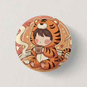 Cute Tiger Coffee Book Art 3 Cm Round Badge