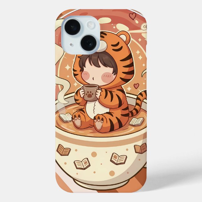Cute Tiger Coffee Book Art Case-Mate iPhone Case (Back)
