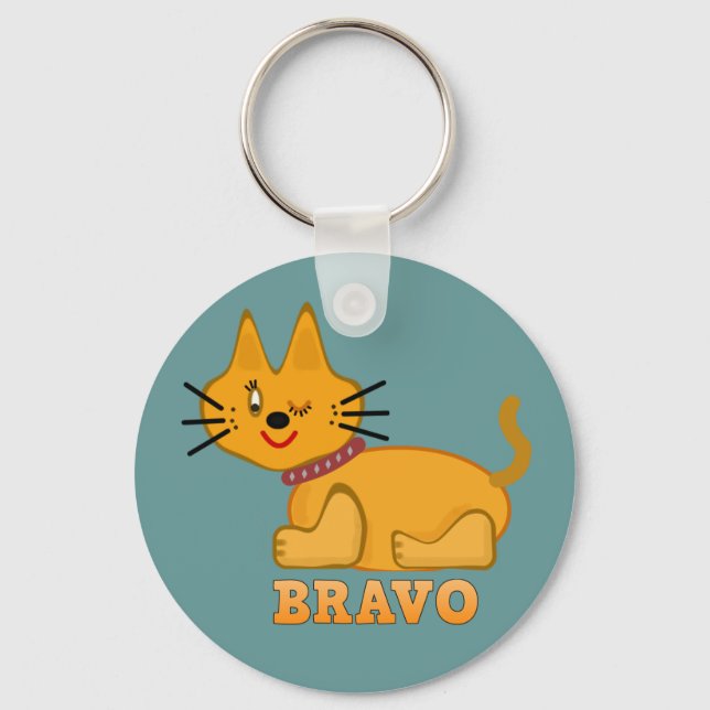 Cute tiger cub cat animal pet brave bravo cartoon key ring (Front)