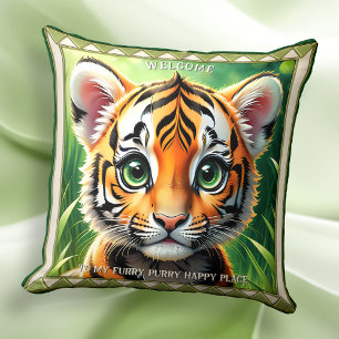 Cute Tiger Cub Cat Lovers Animal Art Cushion