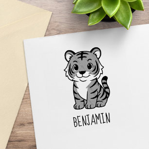Cute Tiger Cub Custom Name Rubber Stamp