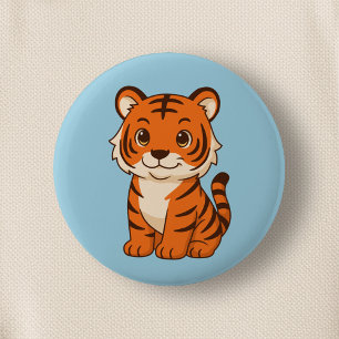 Cute Tiger Cub on Blue 6 Cm Round Badge
