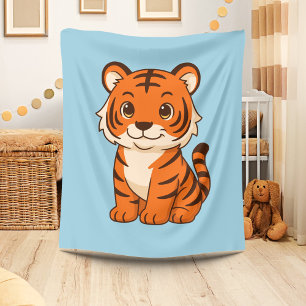 Cute Tiger Cub on Blue Fleece Blanket