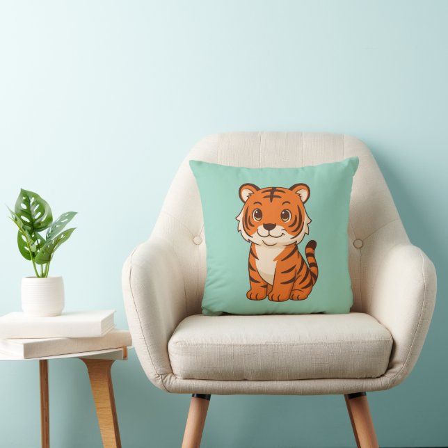 Cute Tiger Cub on Green Cushion (Chair)