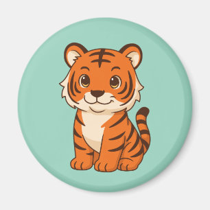 Cute Tiger Cub on Green Magnet