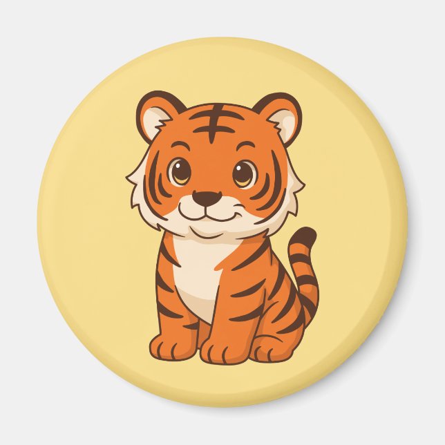Cute Tiger Cub on Yellow Magnet (Front)
