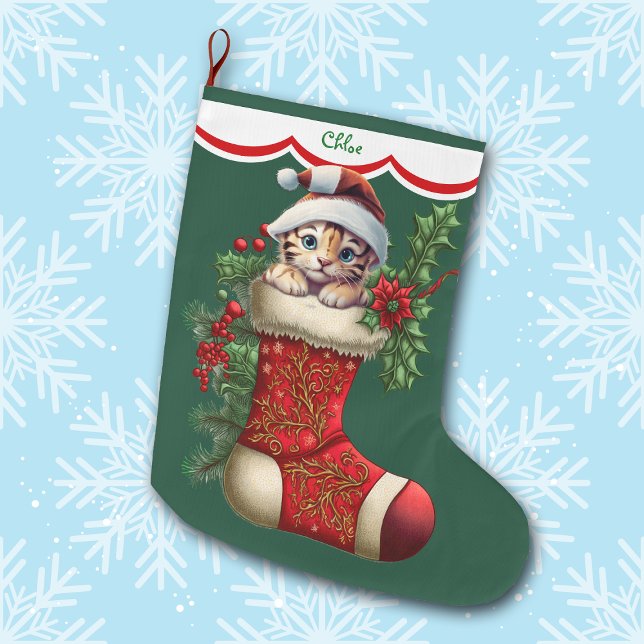 Cute Tiger Cub Peeking Large Christmas Stocking (Creator Uploaded)