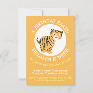 Cute tiger cub personalised cartoon birthday invitation