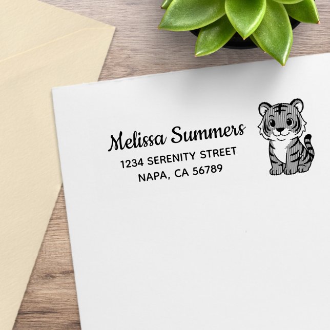 Cute Tiger Cub Return Address Rubber Stamp (Creator Uploaded)