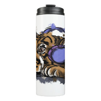 Cute tiger cub with headphones thermal tumbler