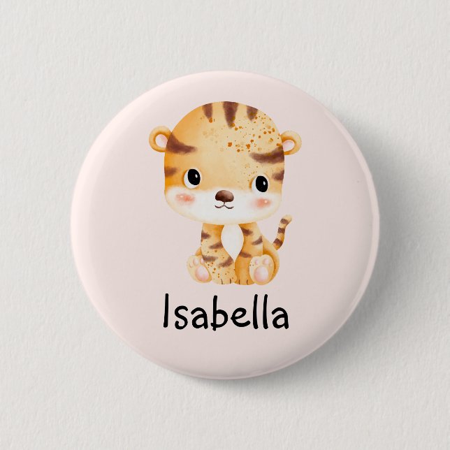 Cute Tiger Custom Name Personalised Kids Pin (Front)