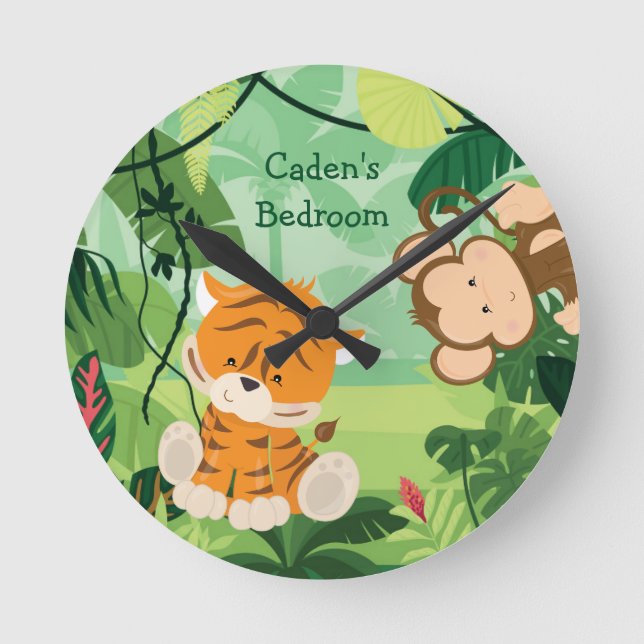 Cute Tiger Custom Safari Animal Kids Room Round Clock (Front)