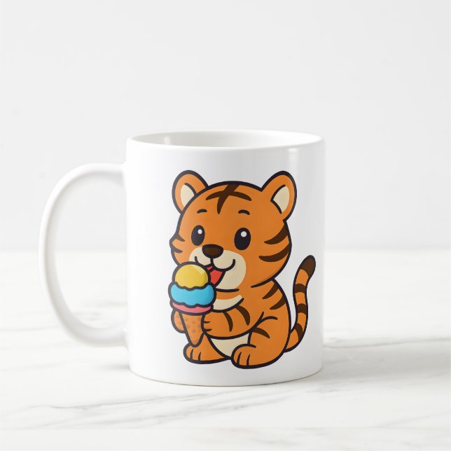 Cute Tiger Eating Ice Cream Mug Adorable Drinkware (Left)