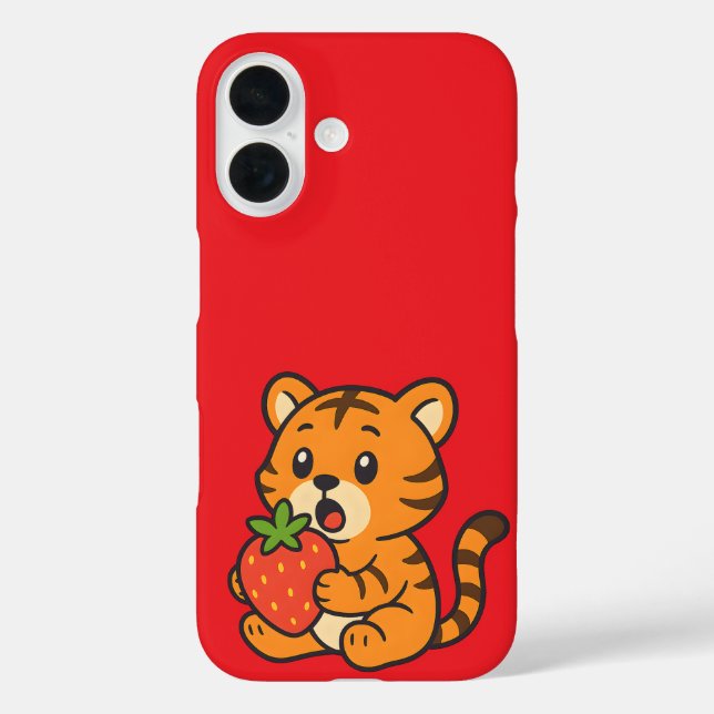 Cute Tiger Eating Strawberry Phone Case all device (Back)