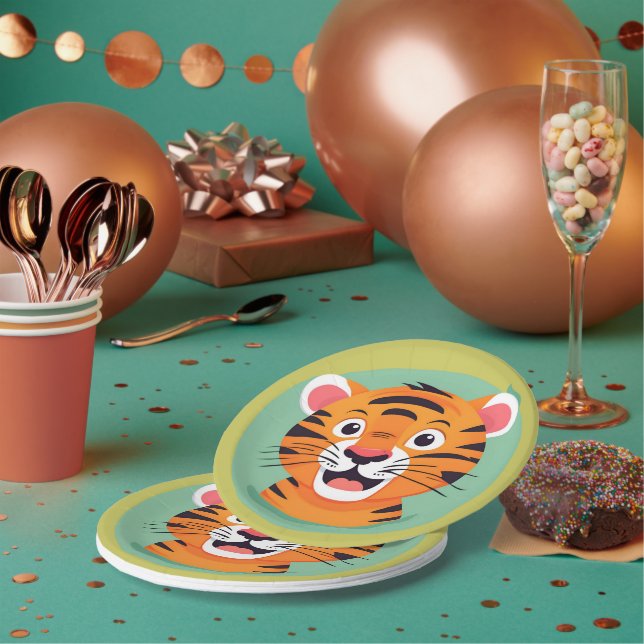 Cute tiger Face safari Wild jungle Birthday Party  Paper Plate (Multi)