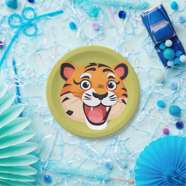 Cute tiger Face safari Wild jungle Birthday Party  Paper Plate (Party)