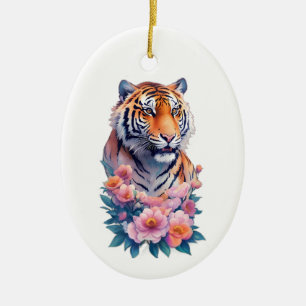 Cute Tiger Flowers  Ceramic Ornament