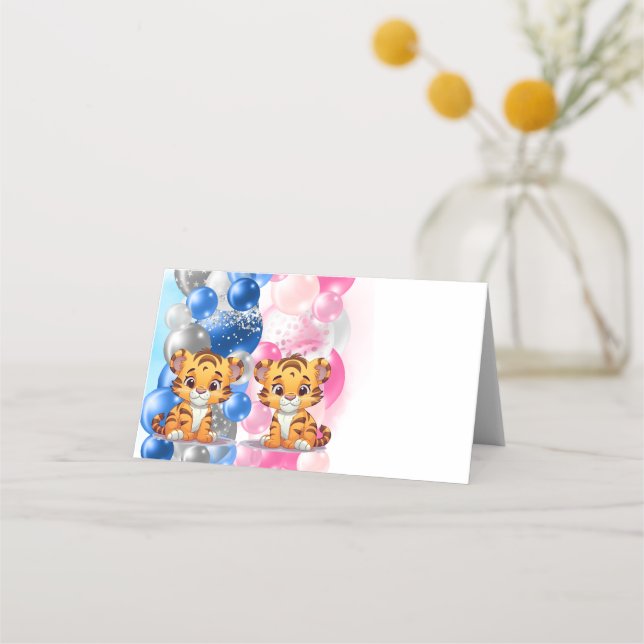 Cute Tiger Gender Reveal Folded Place Card (Back)