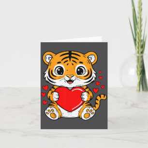 Cute Tiger Holding Heart Kawaii Valentines Day Men Card