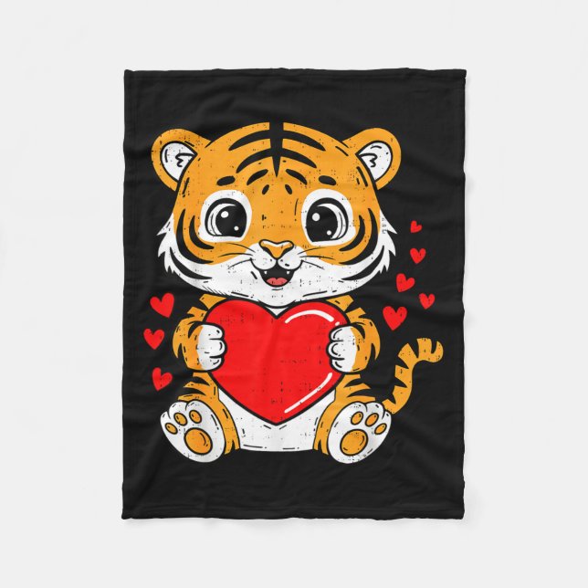 Cute Tiger Holding Heart Kawaii Valentines Day Men Fleece Blanket (Front)