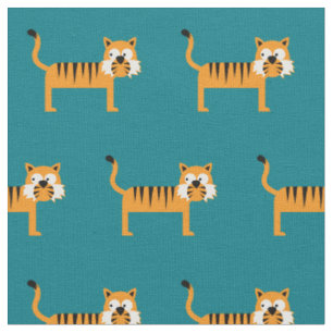 Cute Tiger Kid Baby Nursery Teal Cat Fabric