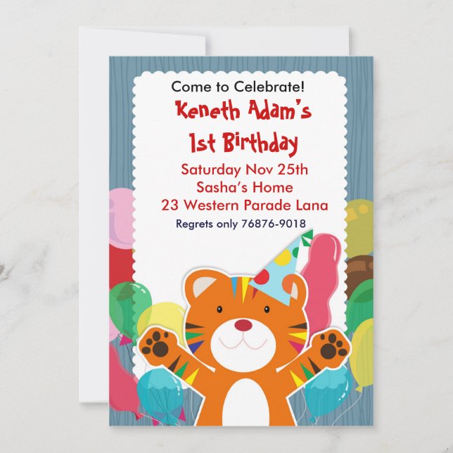 Cute Tiger - Kids Birthday Party invitation (Front)