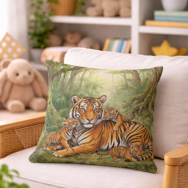 Cute Tiger  Mama And Cubs Jungle Animals  Cushion (Creator Uploaded)