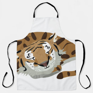 Cute tiger over sleeping. Smiling expression, happ Apron