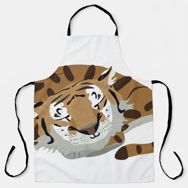 Cute tiger over sleeping. Smiling expression, happ Apron (Front)