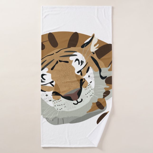 Cute tiger over sleeping. Smiling expression, happ Bath Towel (Bath Towel)