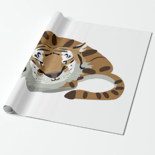 Cute tiger over sleeping. Smiling expression, happ Wrapping Paper