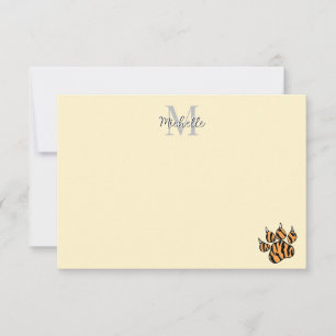 Cute Tiger Paw Print Custom Monogram Card